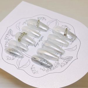 Silver nail handmade gel nail, Aurora nails, acrylic press on nail, fake nail